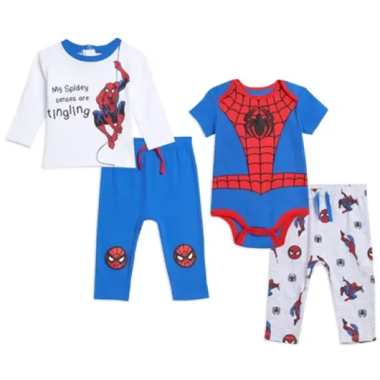 Marvel Avengers Spider-Man Baby Bodysuit Pullover T-Shirt and Pants 4 Piece Layette Set Newborn to Infant  image {12}