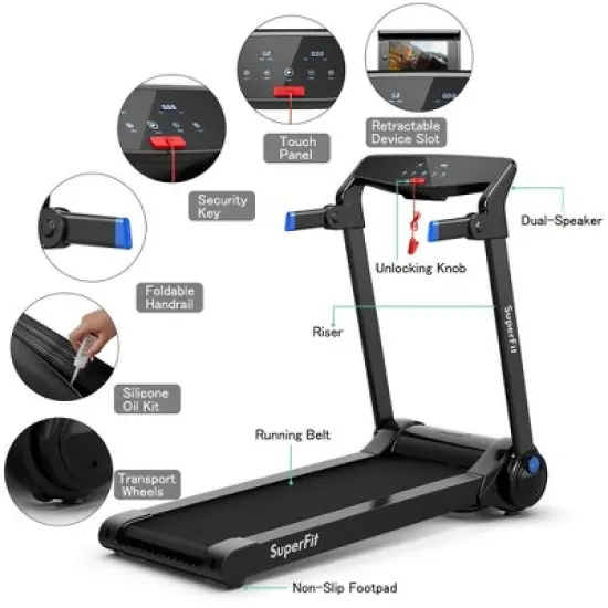 SuperFit 3HP Folding Electric Treadmill Running Machine w/  Speaker Red\Blue\Silver\Purple image {3}