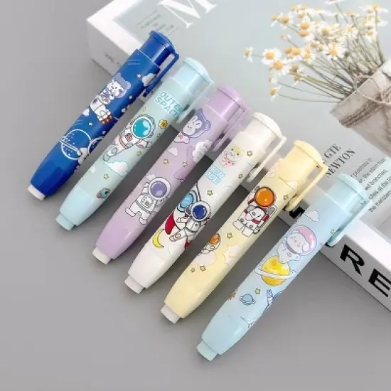 Wrapables Retractable Outer Space Erasers, Clickable Push Button, Stationery Office Supplies (Set of 6) image {4}