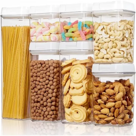 Airtight Food Storage Containers, 7 Pieces BPA Free Plastic Cereal Organizer Canisters with Easy Lock Lids, for Kitchen Pantry Organization, 24 Labels image {6}