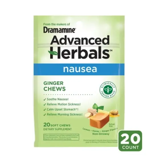 Dramamine Advanced Herbals Nausea, Morning Sickness Relief Soft Ginger Chews - 20ct image {8}