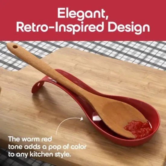 Omniware Simsbury Spoon Rest - Stoneware Kitchen Spoon Holder, Heat-Resistant with Lead-Free Glaze, 8.25&rdquo; with Arched Handle, Dishwasher Safe (Red) image {6}