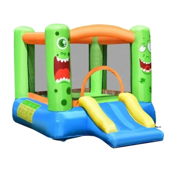 Costway Inflatable Bounce House Jumper Castle Kids Playhouse w/ Basketball Hoop & Slide image {9}