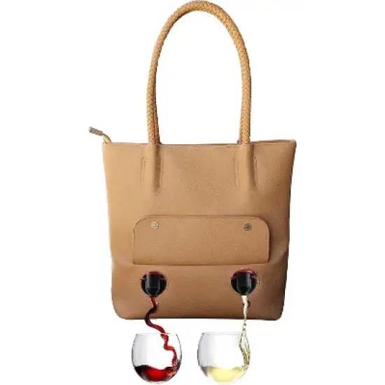 PortoVino City Vegan Leather Tote Bag that Holds and Pours 2 bottles of Wine image {6}
