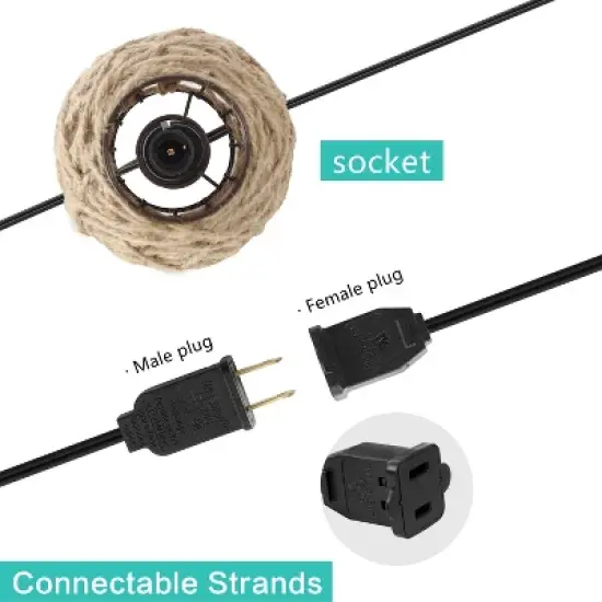 JONATHAN Y Oahu 10' 10-Light Incandescent C7 Hemp Rope Shaded String Lights: UL Listed, Indoor/Outdoor Use, LED Compatible image {2}