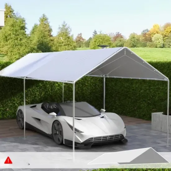 DSVIMOY 10'*20' Carport Replacement Top Canopy, Car Port Portable Garage Tent Cover with Ball Bungee Cords, White, 230.75"*116.5"*0.01" image {4}