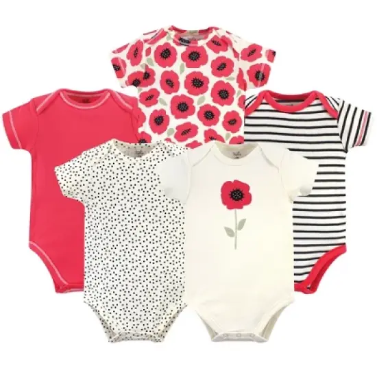 Touched by Nature Baby Girl Organic Cotton Bodysuits 5pk, Poppy image {6}