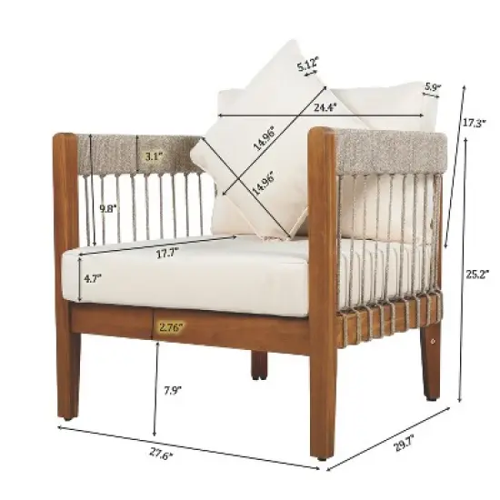 Christopher Knight Home Clifton Patio Rustic Acacia and Rope Upholstered Club Chair with Curved Back image {2}