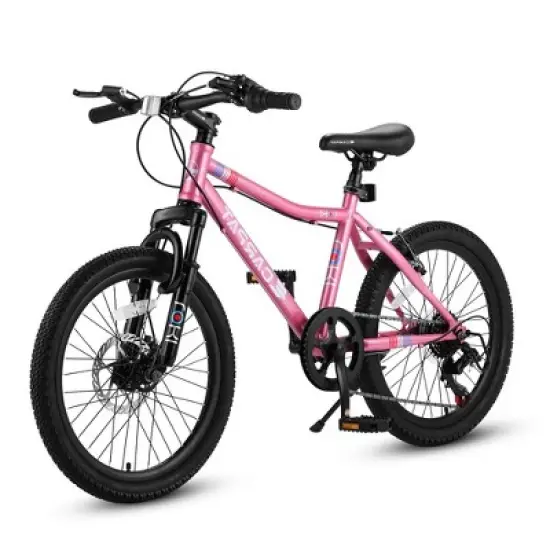 20inch Kids Bike For 8-12 Years Kids, 14 Inch Height Carbon Steel Frame Mountain Bikes With 7-Speed Rear Derailleur, Dual Disc Brakes Suspension Fork image {2}