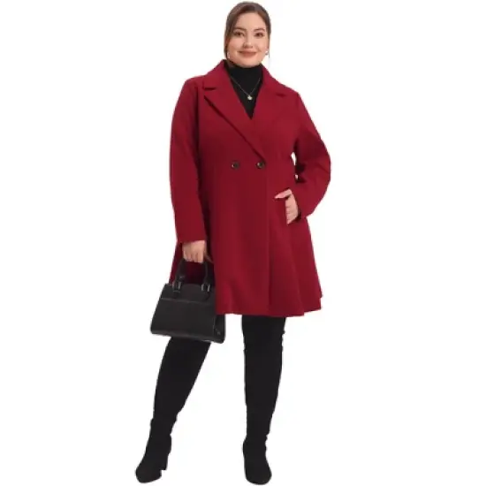 Agnes Orinda Women's Plus Size Elegant A Line Notched Lapel Double Breasted Pea Coats image {2}