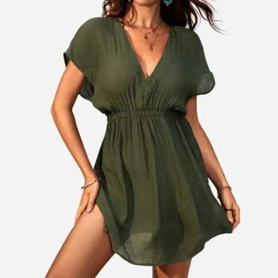 Women's Elastic Beachwear Short Sleeve Cover Up -Cupshe image {5}