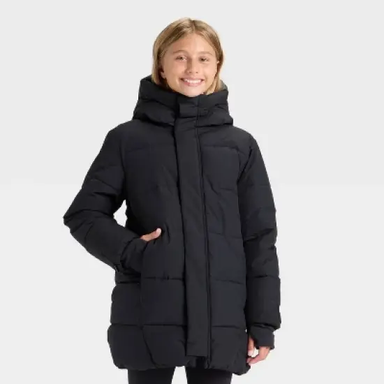 Girls' Hooded Puffer Jacket - All In Motion&trade; Black image {3}