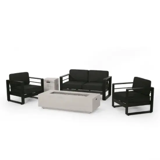 Christopher Knight Home Maya Bay Outdoor Aluminum 4 Seater Chat Set with Fire Pit image {12}