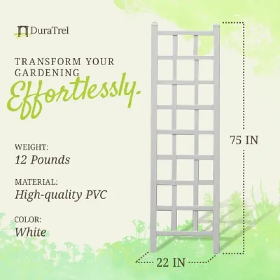 Dura-Trel Providence 22"x75" Indoor Outdoor Garden Trellis Plant Support for Vines & Climbing Plants, Flowers, & Vegetables with Ground Anchors, White image {2}