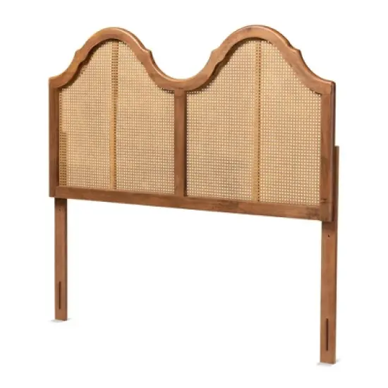 Hazel Vintage Wood and Synthetic Rattan Arched Headboard Walnut - Baxton Studio image {9}