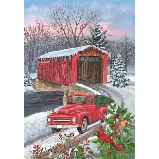 Briarwood Lane Winter Covered Bridge Seasonal Garden Flag Pickup image {4}