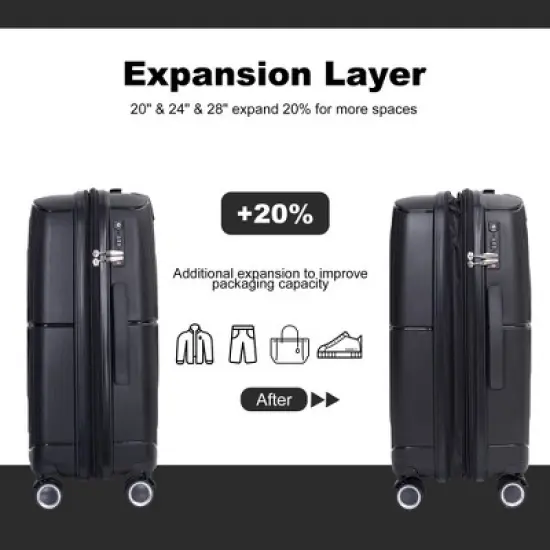 3 PCS Expanable Luggage Set, PP Lightweight Hardshell Spinner Wheel Suitcase with TSA Lock (20+24+28)-ModernLuxe image {3}