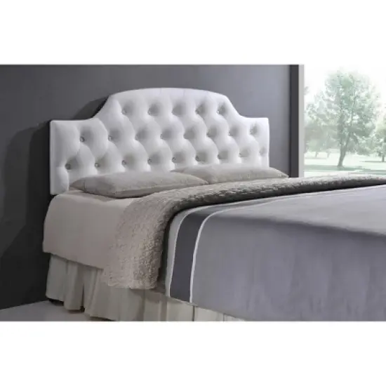 Queen Morris Modern And Contemporary Faux Leather Upholstered Button-Tufted Scalloped Headboard White - Baxton Studio image {1}