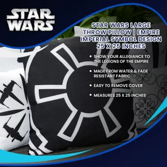 Star Wars White Imperial Symbol 25"x25" Black Square Outdoor Pillow image {6}