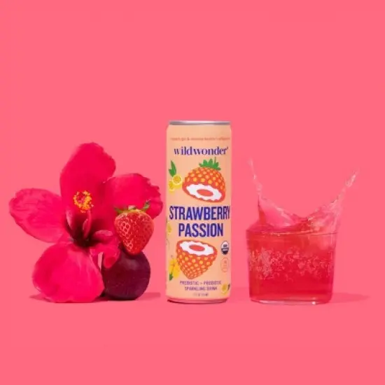 wildwonder Strawberry Passion Organic Prebiotic + Probiotic Sparkling Drink - 12 fl oz image {1}