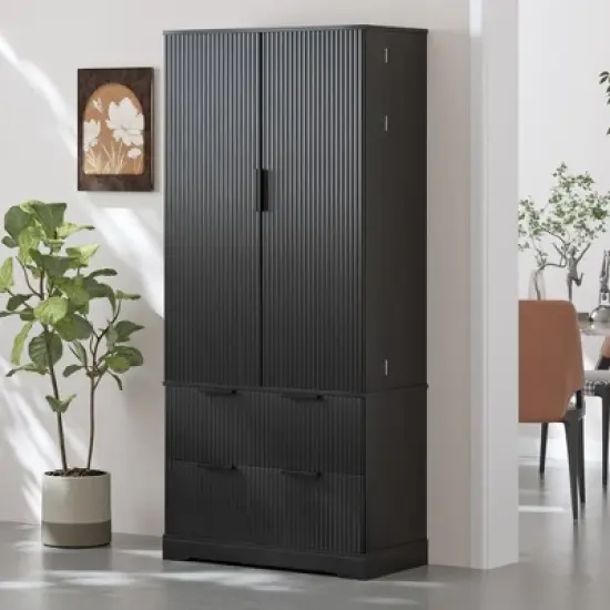 KWPZQEB 72" Storage Cabinets, Modern Kitchen Pantry Cabinet with 8 Hanging Shelves and 2 Large Drawer, Freestanding Cupboard for Living Room image {9}