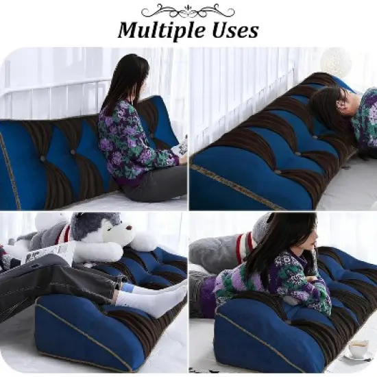 Hachikiko Wedge Headboard Pillow - Removable Velvet Back Cushion, Ergonomic Support for Sofa/Bed Rest/Reading image {2}