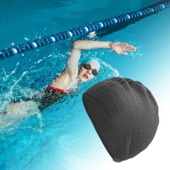 Unique Bargains Silicone Stripe Pattern Swimming Cap 1 Pc image {1}