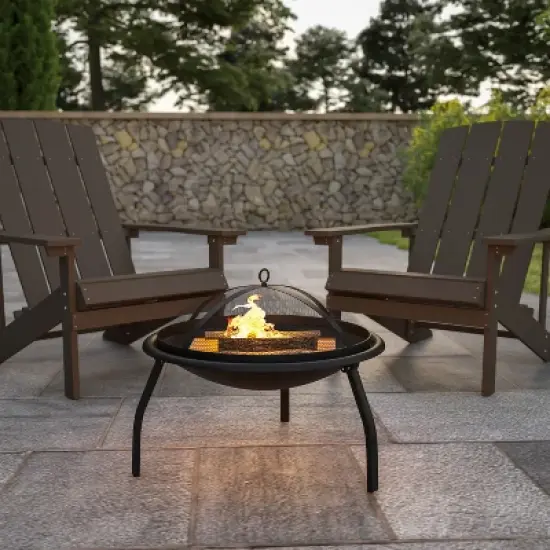 Flash Furniture 22.5" Foldable Wood Burning Firepit with Mesh Spark Screen and Poker image {1}