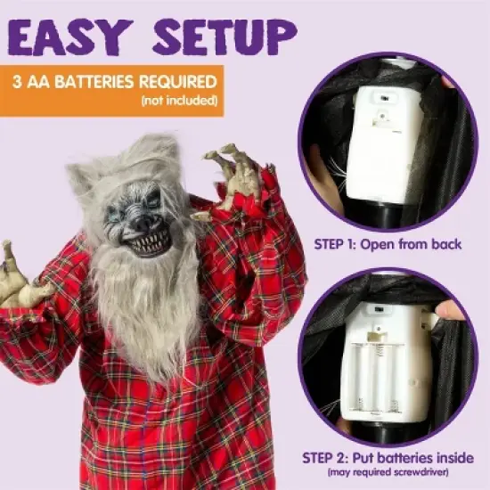 Joyfy 63'' Halloween Standing Werewolf Outdoor Decoration, Life Size Animated Ghost with LED Eyes and Sound Haunted House Props for Lawn Yard Patio image {4}