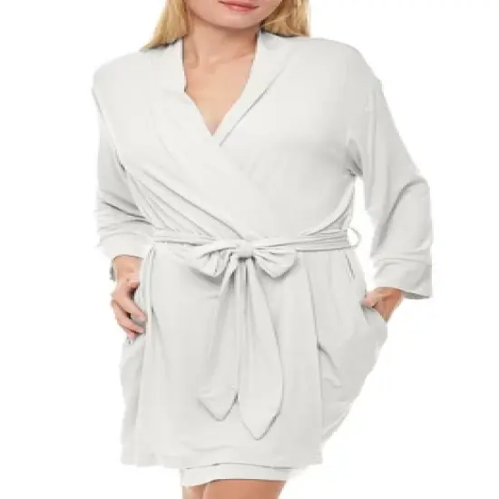 Women's Classic Soft Knit Short Lounge Robe with Pockets image {12}