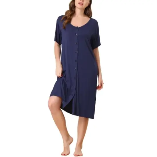 cheibear Womens Modal Nightshirt Soft Button Down Nightgown Short Sleeve Pajama Sleepshirt image {6}