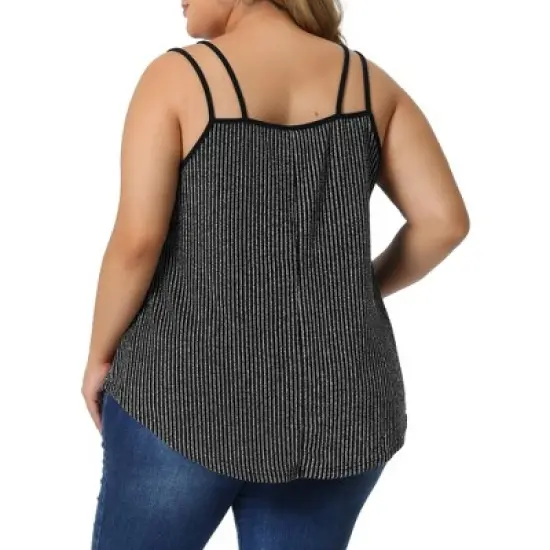 Agnes Orinda Women's Plus Size V Neck Sparkle Silvery Sleeveless Spaghetti Strap Camisole image {3}