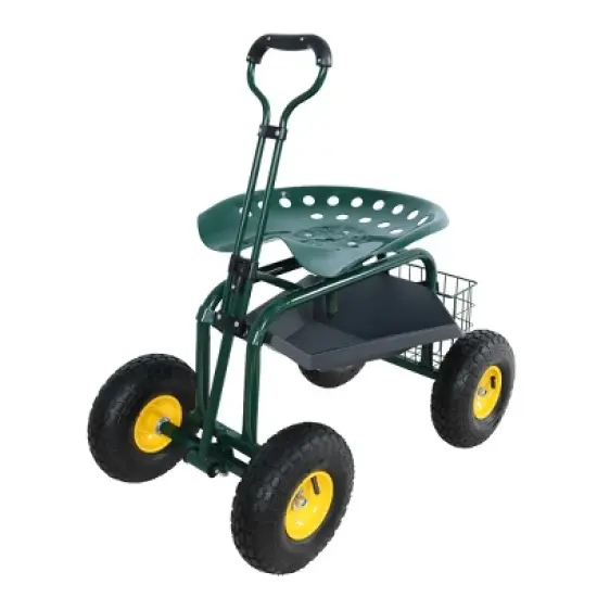Garden Cart Rolling Scooter, Adjustable Height Heavy Duty Scooter, Rolling Garden Cart with 4 Wheels and Extendable Handle, 360-Degree Seat and Tool image {11}