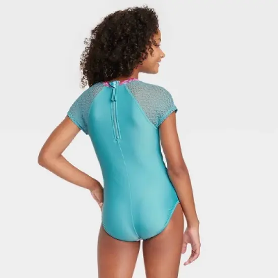 Girls' Sweet Floral Surf One Piece Swimsuit - art class&trade; Blue image {2}