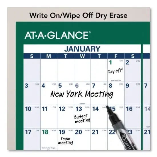 Vertical Erasable Wall Planner, 32 x 48, White/Green Sheets, 12-Month (Jan to Dec): 2026 image {3}