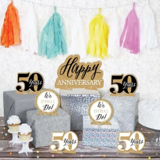 Big Dot of Happiness We Still Do - 50th Wedding Anniversary - Anniversary Party Centerpiece Table Decorations - Tabletop Standups - 7 Pieces image {2}