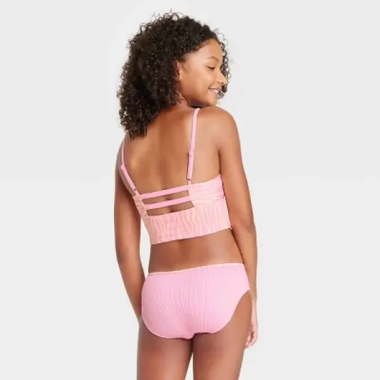 Girls' Zebra Ribbed Bottom Tankini Set - art class&trade; Light Pink image {2}