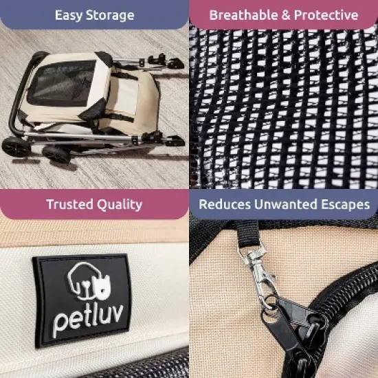 PetLuv Cat & Dog Stroller Foldable w/ Detachable Soft Pet Travel Carrier Fits 2 Cats or Medium Dog & Removable Plush Pillow Privacy Windows image {5}