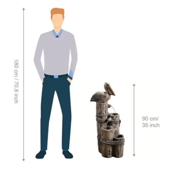 Teamson Home Outdoor Tiered Pelican and Wooden Post Waterfall Fountain, Brown image {3}