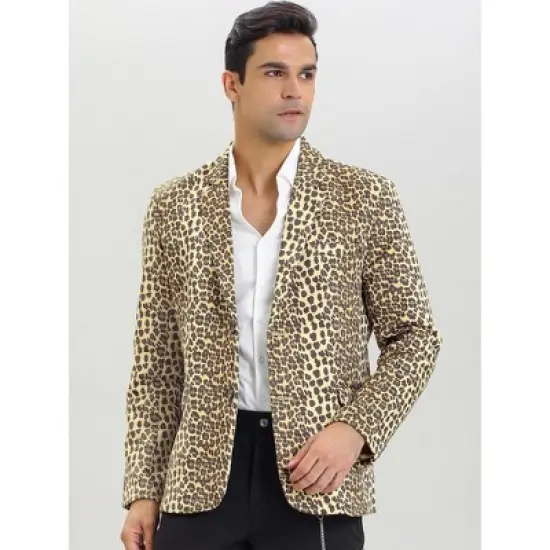 Lars Amadeus Men's Vintage Leopard Print Luxury Notched Lapel Slim Fit Fashion Stylish Jacket Blazer image {2}