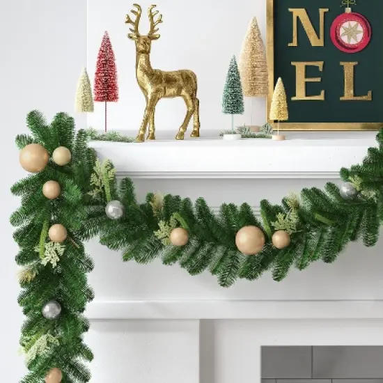 6' Decorated Mixed Greenery Christmas Artificial Garland Green/Champagne Gold - Wondershop&trade; image {1}