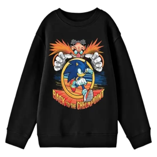 Bioworld Sonic The Hedgehog Dr. Eggman "Back To The Checkpoint" Youth Black Crew Neck Sweatshirt image {3}