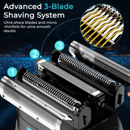 Men's Electric Razor with Smart Sensor - Waterproof Foil Shaver with 3D Floating Blades, USB-C Rechargeable, Travel Case Included image {3}