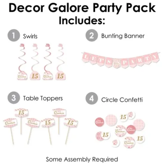 Big Dot of Happiness Mis Quince Anos - Quinceanera Sweet 15 Birthday Party Supplies Decoration Kit - Decor Galore Party Pack - 51 Pieces image {1}