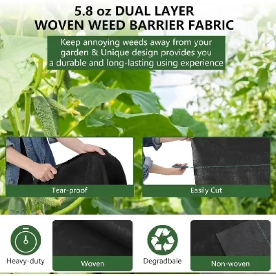 Weed Barrier Landscape Fabric, 4Ft x 100Ft, Heavy Duty 5.8 Oz Woven Geotextile for Weed Control, Garden Ground Cover Mat, Durable, Tear-Resistant image {2}