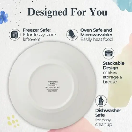 Portmeirion Potter's Brushstroke Oatmeal Bowl, Set of 4, Ideal for Porridge, Soup, Desserts, Durable Earthenware Bowls, Made in UK - Grey image {4}