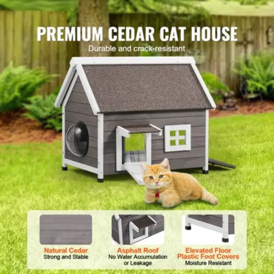 VEVOR Outdoor Cat House Weatherproof, Feral Cat Shelter for Multiple Cats, Outdoor Wooden Cat House with Large Side Door, 22"L x 30"W x 26"H image {2}