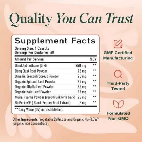 Women's DIM Complex, Hormone Menopause Relief, Hot Flashes & Night Sweats & Estrogen Balance Support Supplements, SMNutrition, 60ct image {2}