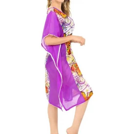HAPPY BAY Women's Beachwear Swimsuit Coverups for Women Summer Swim Beach Cover Ups for Swimwear Women Bathing Suit Tunic Dress 2X-3X Purple Butterfly image {1}