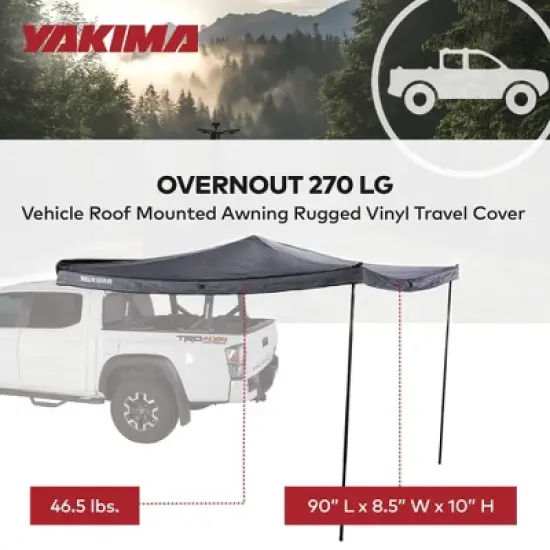 Yakima MajorShady 270 LH Vehicle Roof Mounted Awning Outdoor Rugged Vinyl Travel Cover 80 Square Feet Sun Protection Tent, Black image {3}